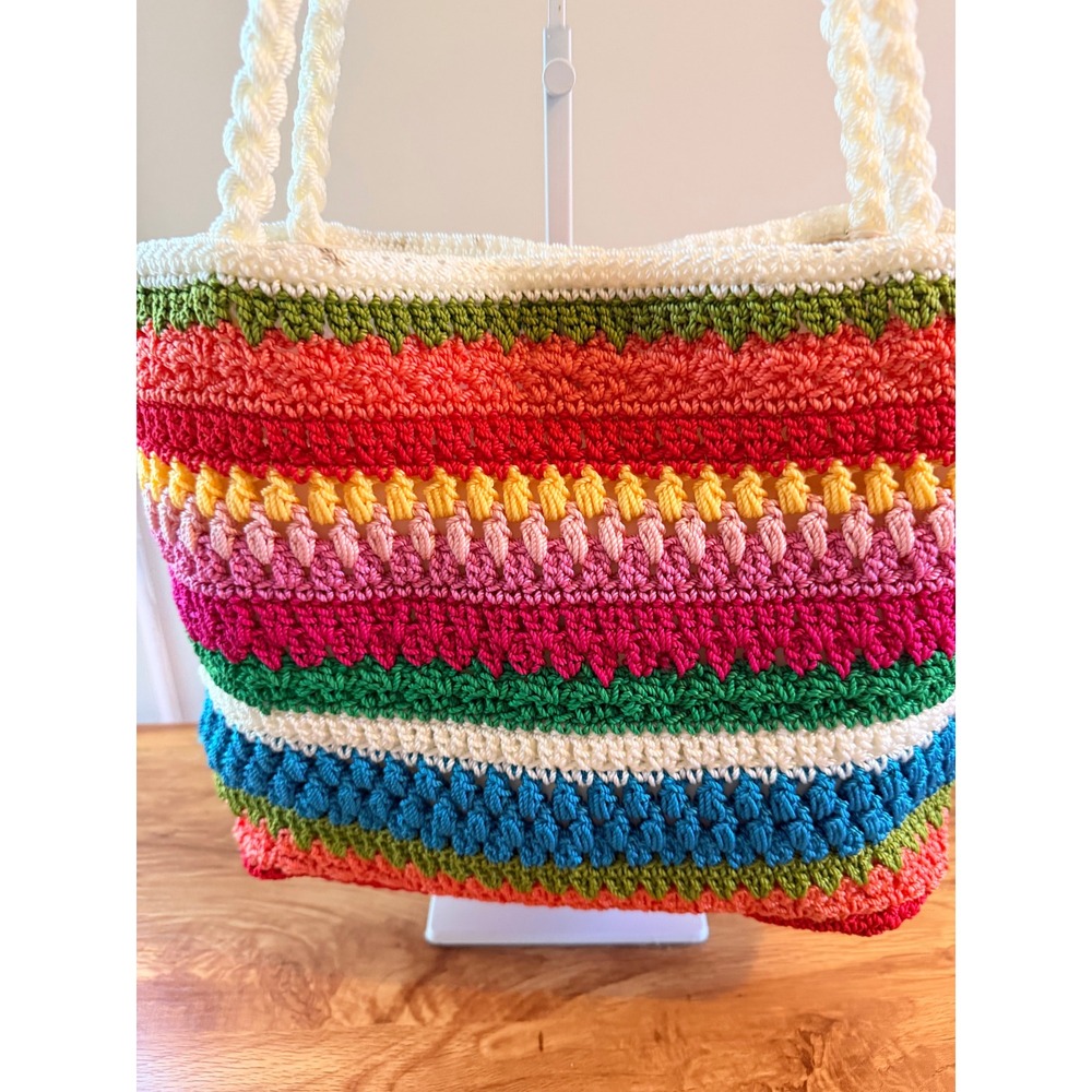 Colorful Crochet Tote Bag Lined Zip Pocket Boho Beach Cottagecore Lina - Picture 2 of 11